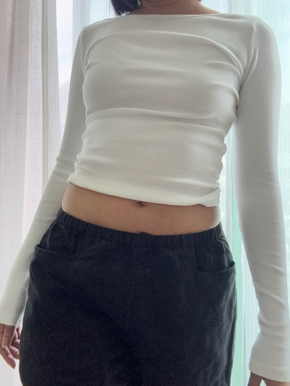 Classic White Long-Sleeve Ribbed Boatneck Top - Picture 3 of 3